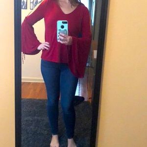 Bright Red Express Bell Sleeve Top